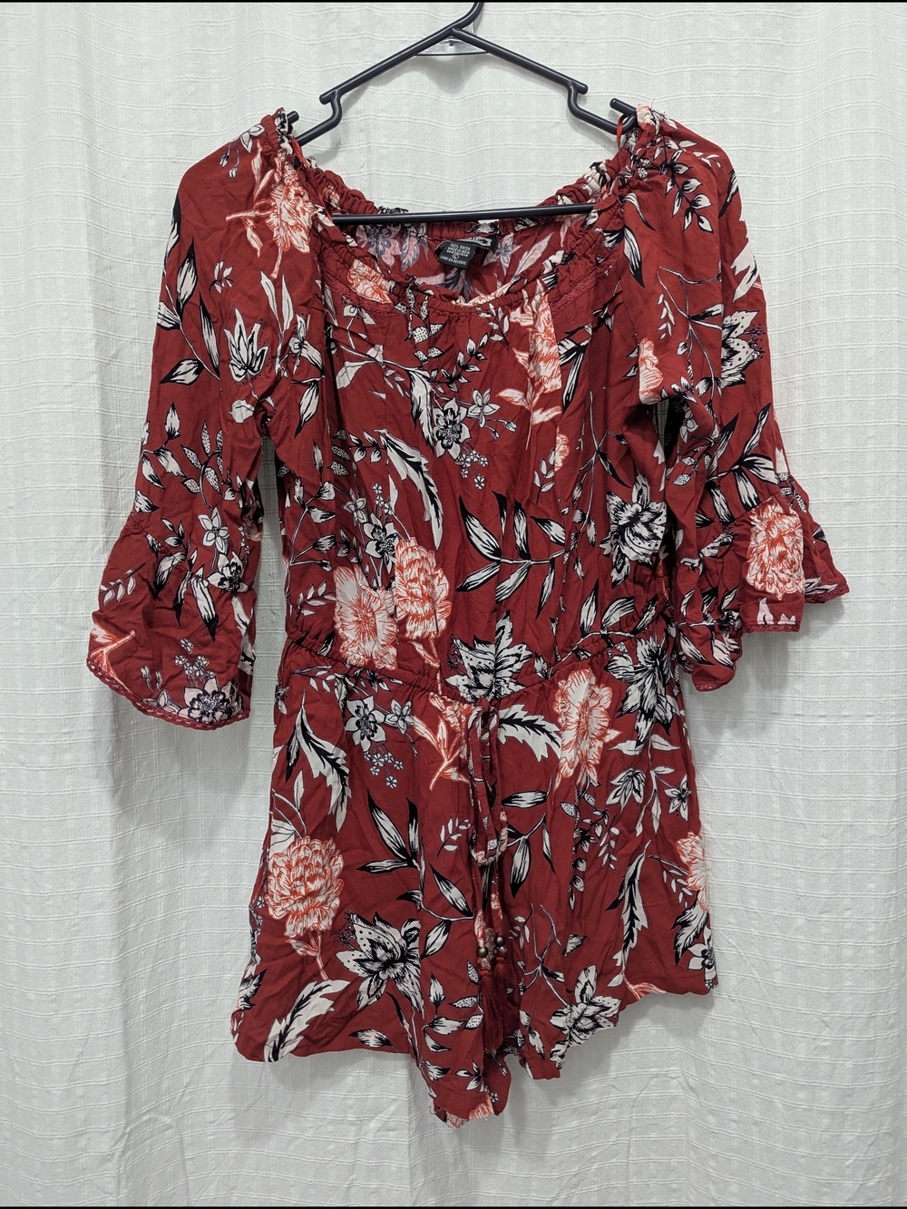 Angie Red Floral Off-Shoulder Romper